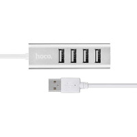 Hoco HB1 USB 2.0 Hub 4 Θυρών με σύνδεση USB-A και Φόρτιση Ασημί