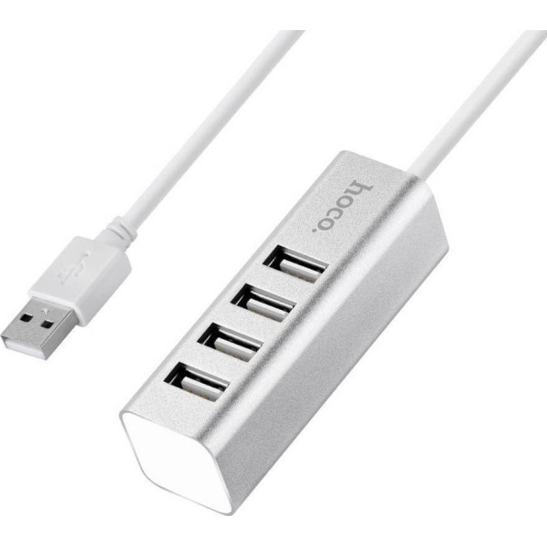 Hoco HB1 USB 2.0 Hub 4 Θυρών με σύνδεση USB-A και Φόρτιση Ασημί Hoco HB1 USB 2.0 Hub 4 Θυρών με σύνδεση USB-A και Φόρτιση Ασημί