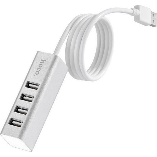 Hoco HB1 USB 2.0 Hub 4 Θυρών με σύνδεση USB-A και Φόρτιση Ασημί Hoco HB1 USB 2.0 Hub 4 Θυρών με σύνδεση USB-A και Φόρτιση Ασημί