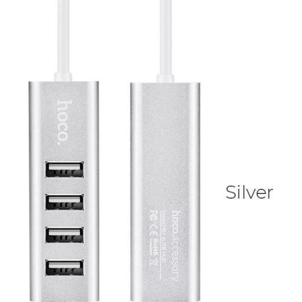 Hoco HB1 USB 2.0 Hub 4 Θυρών με σύνδεση USB-A και Φόρτιση Ασημί Hoco HB1 USB 2.0 Hub 4 Θυρών με σύνδεση USB-A και Φόρτιση Ασημί