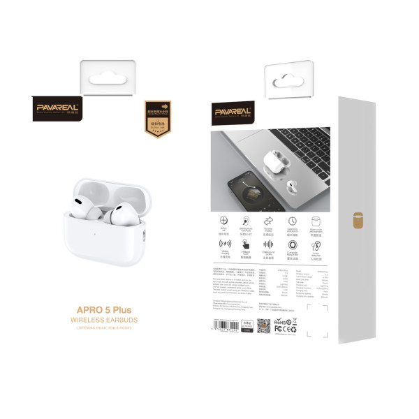 Pavareal APro 5 Plus In-ear Bluetooth Handsfree Ακουστικά με Θήκη Φόρτισης Λευκά