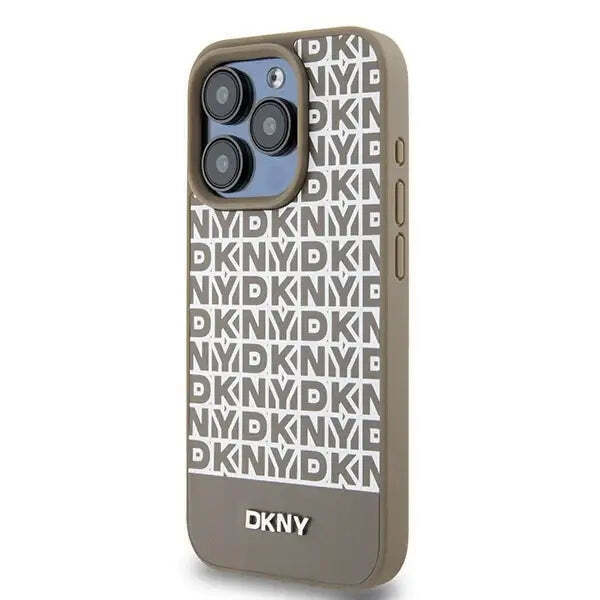 DKNY DKHMP15XPSOSPW Pu Leather Repeat Pattern Bottom Stripe Magsafe Case Iphone 15 Pro Max Brown