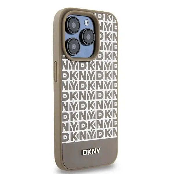 DKNY DKHMP15XPSOSPW Pu Leather Repeat Pattern Bottom Stripe Magsafe Case Iphone 15 Pro Max Brown