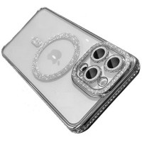 Θήκη Σιλικόνης Glitter and Strass MagSafe με Προστασία Κάμερας Ασημί για iPhone 16 Pro 5G 6,1"