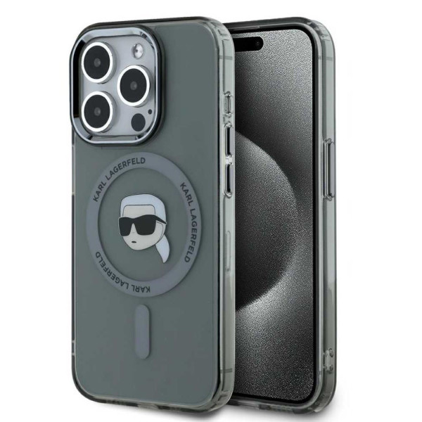 Θήκη Karl Lagerfeld IML Karl Head Metal Frame MagSafe για iPhone 15 Pro Max, μαύρη KLHMP15XHLSKIK