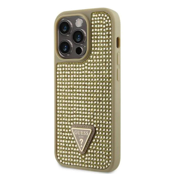 Θήκη Guess Rhinestones Triangle Metal Logo για iPhone 15 Pro Gold GUHCP15LHDGTPD