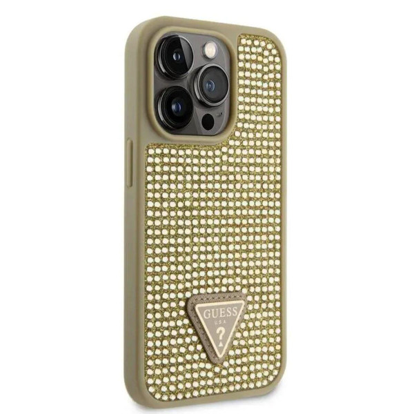 Θήκη Guess Rhinestones Triangle Metal Logo για iPhone 15 Pro Gold GUHCP15LHDGTPD
