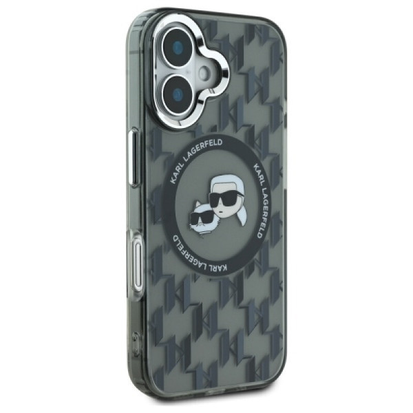Karl Lagerfeld iPhone 16 - IML Monogram Karl and Choupette Head - MagSafe Σκληρή Θήκη με Πλαίσιο Σιλικόνης - Black - KLHMP16SHMCKMHK