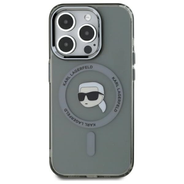 Θήκη Karl Lagerfeld IML Karl Head Metal Frame MagSafe για iPhone 15 Pro Max, μαύρη KLHMP15XHLSKIK