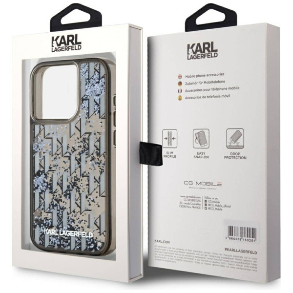 Θήκη Karl Lagerfeld Liquid Glitter Monogram Gradient για iPhone 15 Pro Max, μαύρη KLHCP15XLKLGKCCK