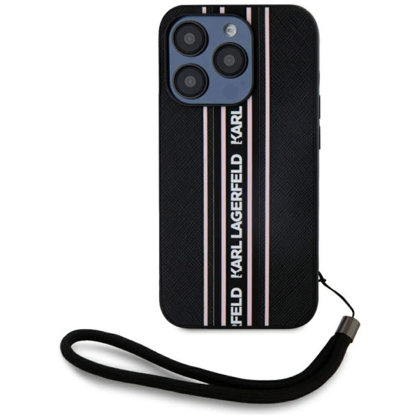 Case Karl Lagerfeld Saffiano Athleisure Stripes Cord for iPhone 15 Pro Max pink(KLHCP15XPAMSCNSP)