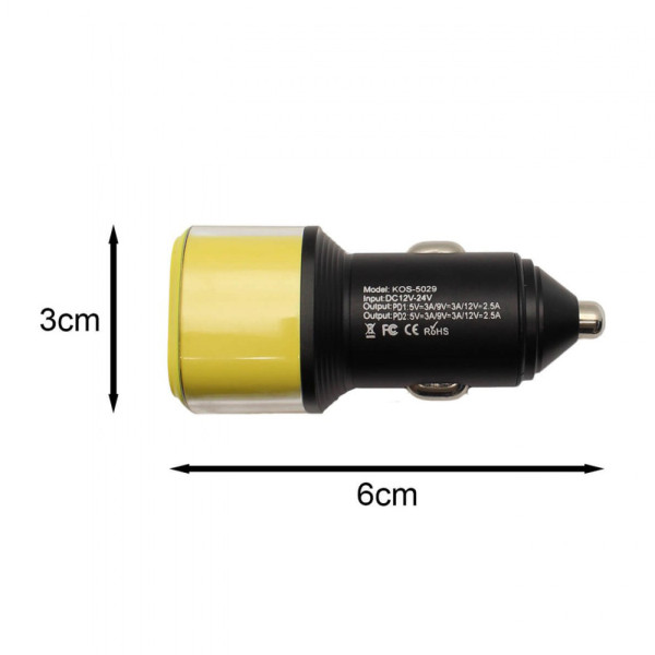 KOUVOLSEN KOS-5029 Φορτιστής Αυτοκινήτου 60W 2.5A Γρήγορης Φόρτισης με Θύρες: 2xType-C Μαύρος