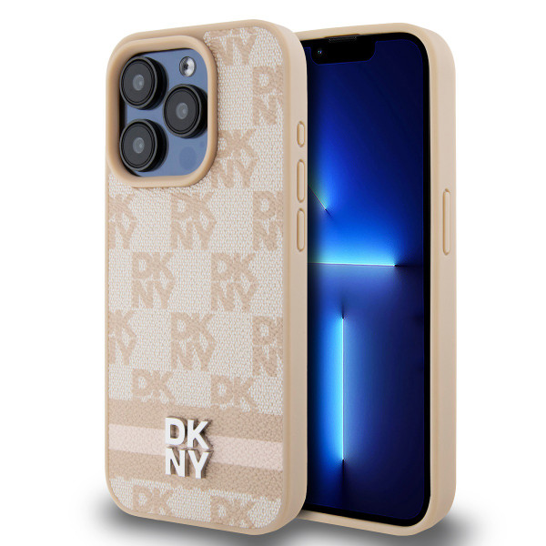 Θήκη DKNY από PU δέρμα με καρό σχέδιο και ρίγες για iPhone 13 Pro ροζ DKHCP13LPCPTSSP