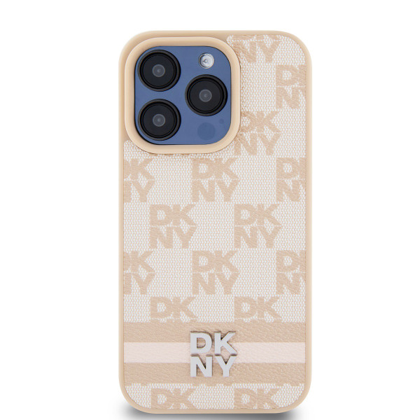 Θήκη DKNY από PU δέρμα με καρό σχέδιο και ρίγες για iPhone 13 Pro ροζ DKHCP13LPCPTSSP