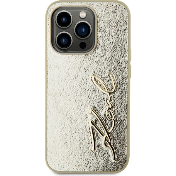 Θήκη Karl Lagerfeld Wrinkled PU Signature Logo για iPhone 15 Pro Max Gold KLHCP15XPFMFBKMD Θήκη Karl Lagerfeld Wrinkled PU Signature Logo για iPhone 15 Pro Max Gold KLHCP15XPFMFBKMD
