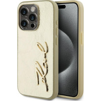 Θήκη Karl Lagerfeld Wrinkled PU Signature Logo για iPhone 15 Pro Gold KLHCP15LPFMFBKMD