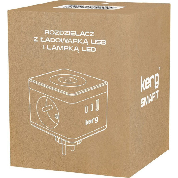 Πολύπριζο Aσφαλείας 2 Θέσεων Power strip 2-socket + USB-A+USB-C charger + LED lamp 16A/250V~ KERG Smart white