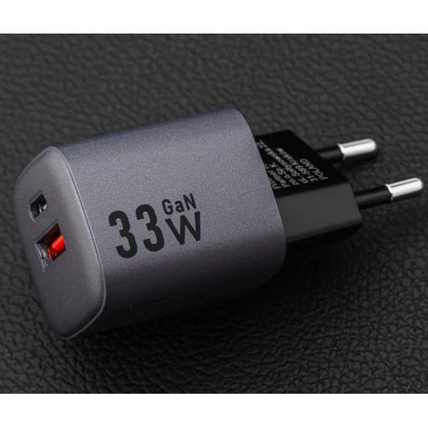 Φορτιστής τηλεφώνου Forcell F-Energy GaN USB C + USB A QC4.0 PD 3A 33W VT-31 σε γκρι χρώμα Φορτιστής τηλεφώνου Forcell F-Energy GaN USB C + USB A QC4.0 PD 3A 33W VT-31 σε γκρι χρώμα