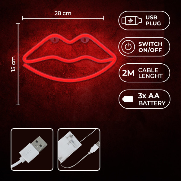 Νέον LED LIPS κόκκινο Bat + USB Forever FLNE08 Light