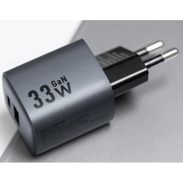 Φορτιστής τηλεφώνου Forcell F-Energy GaN USB C + USB A QC4.0 PD 3A 33W VT-31 σε γκρι χρώμα Φορτιστής τηλεφώνου Forcell F-Energy GaN USB C + USB A QC4.0 PD 3A 33W VT-31 σε γκρι χρώμα