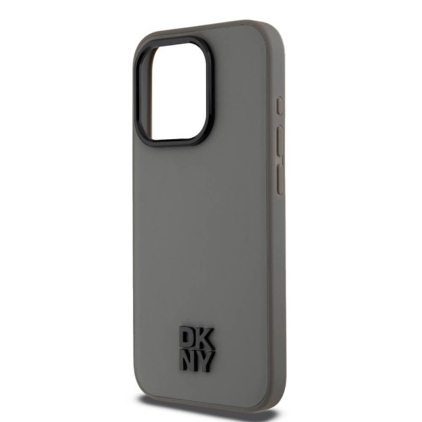 DKNY Δερμάτινη θήκη Stack Logo MagSafe με σκληρό περίβλημα για iPhone 15 Pro Max (γκρι)
