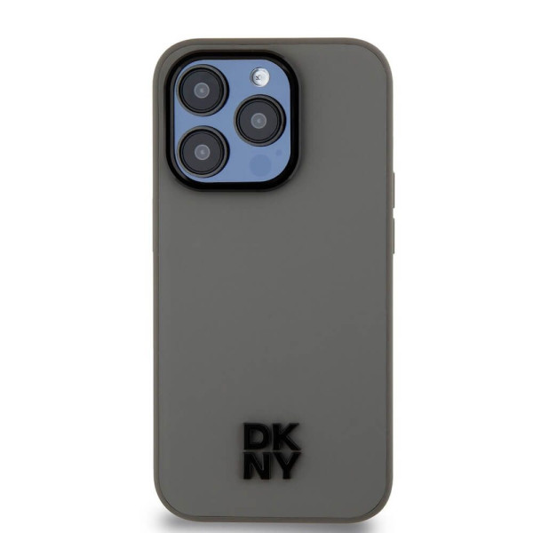 DKNY Δερμάτινη θήκη Stack Logo MagSafe με σκληρό περίβλημα για iPhone 15 Pro Max (γκρι)