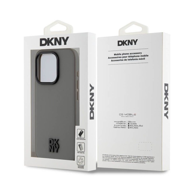 DKNY Δερμάτινη θήκη Stack Logo MagSafe με σκληρό περίβλημα για iPhone 15 Pro Max (γκρι)
