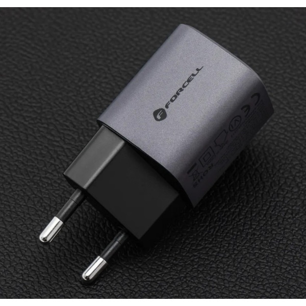 Φορτιστής τηλεφώνου Forcell F-Energy GaN USB C + USB A QC4.0 PD 3A 33W VT-31 σε γκρι χρώμα Φορτιστής τηλεφώνου Forcell F-Energy GaN USB C + USB A QC4.0 PD 3A 33W VT-31 σε γκρι χρώμα