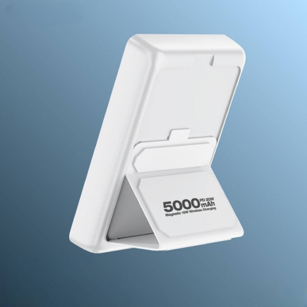 Moxom Magsafe Power Bank 5000 mAh 20W με Βάση Στήριξης - Λευκό / Διάφανο