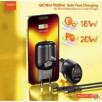 Γρήγορος φορτιστής Moxom MX-HC200 20W PD με καλώδιο Type-C σε Type-C Μαύρο