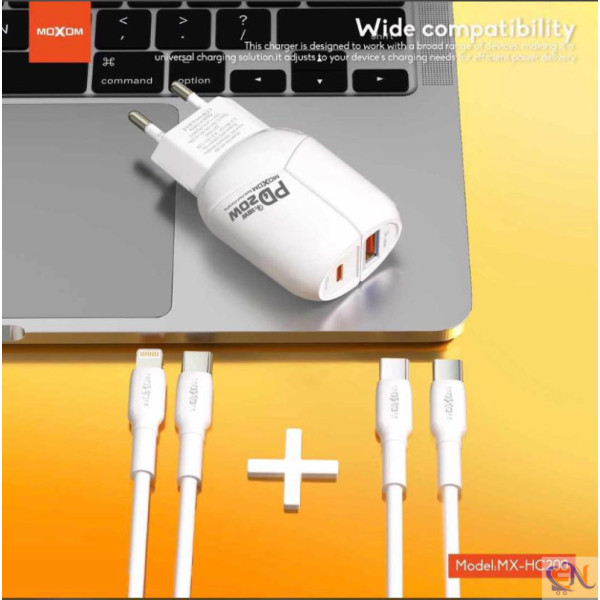 Γρήγορος φορτιστής Moxom MX-HC200 20W PD με καλώδιο Type-C σε Type-C Λευκός