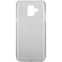 Back Cover Σιλικόνης με Glitter και περιμετρικά Strass Για Samsung Galaxy A6 Plus 2018 Ασημί