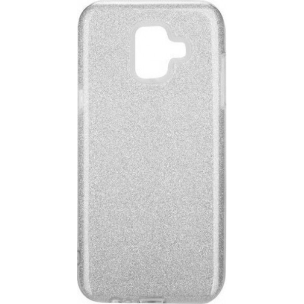 Back Cover Σιλικόνης με Glitter και περιμετρικά Strass Για Samsung Galaxy A6 Plus 2018 Ασημί