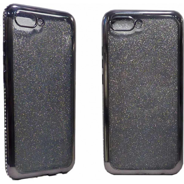 Θήκη Σιλικόνης με Glitter και περιμετρικά Strass Για iPhone 6/6s Plus Silver