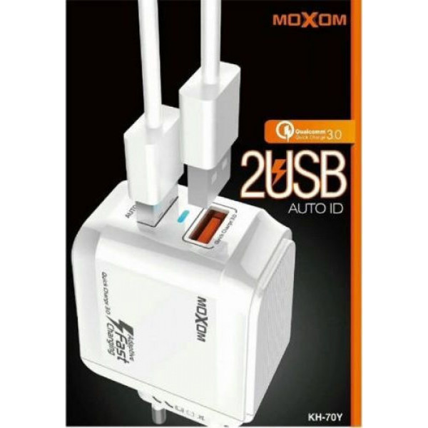 Moxom Lightning Cable & 2x USB Wall Adapter Λευκό (KH-70Y)