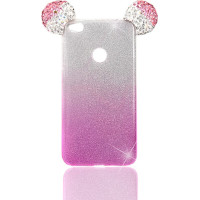 Θήκη Σιλικόνης Glitter Με Σχέδιο Αυτιά Mickey Για Apple iPhone 7/8 Plus Ροζ-Ασημί