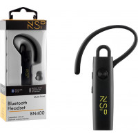 NSP BLUETOOTH HEADSET BN400 V5.0 (2 ΣΥΣΚΕΥΩΝ) + HANGER CLIP FOR STRAP BLACK