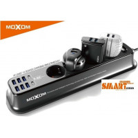 Πολύπριζο MOXOM MX-ST05 με 4 Πρίζες Ρεύματος,6 Θύρες USB, 2 Θύρες Type C 3.4Α και Καλώδιο 2m - Μαύρο