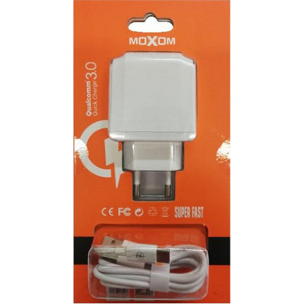 Moxom Φορτιστής με 2 Θύρες USB-A και Καλώδιο USB-C Quick Charge 3.0 Λευκός (KH-70Y )