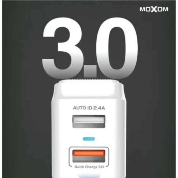 Φορτιστής Moxom με 2 Θήρες Usb και Καλώδιο Μicro usb Λευκό (KH-70Y)