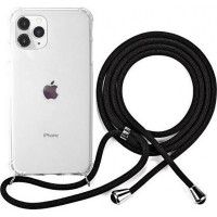 Διάφανη Θήκη Σιλικόνης Antishock Για Apple iPhone 12 Pro Max Με Κορδόνι Άσπρο-Μαύρο