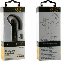 NSP BLUETOOTH HEADSET BN400 V5.0 (2 ΣΥΣΚΕΥΩΝ) + HANGER CLIP FOR STRAP BLACK