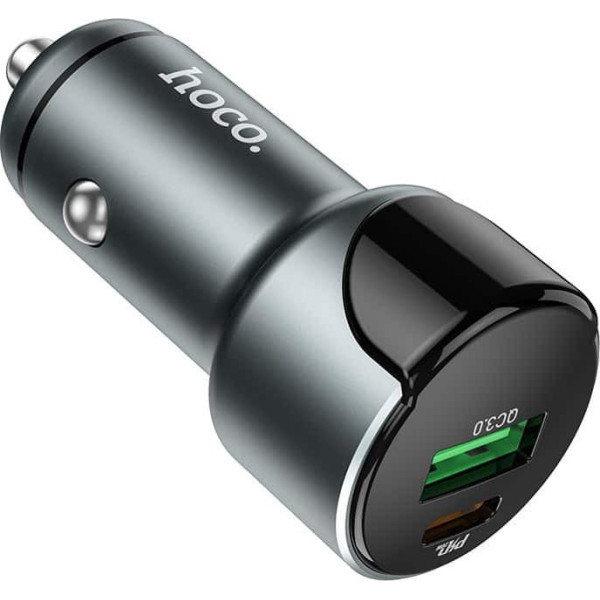 HOCO Car Charger USB QC3.0 + PD20W LED Light Road Z42 Metal Grey
