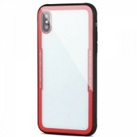 Transparent Acrylic Back + Silicone Edge Hybrid Cover for Xiaomi Redmi Note 6 Pro - Black / Red