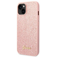 Guess GUHCP14SHGGSHP Apple iPhone 14 pink hard case Glitter Script