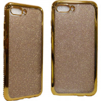 Θήκη Σιλικόνης με Glitter και περιμετρικά Strass Για iPhone 6/6s Plus Gold