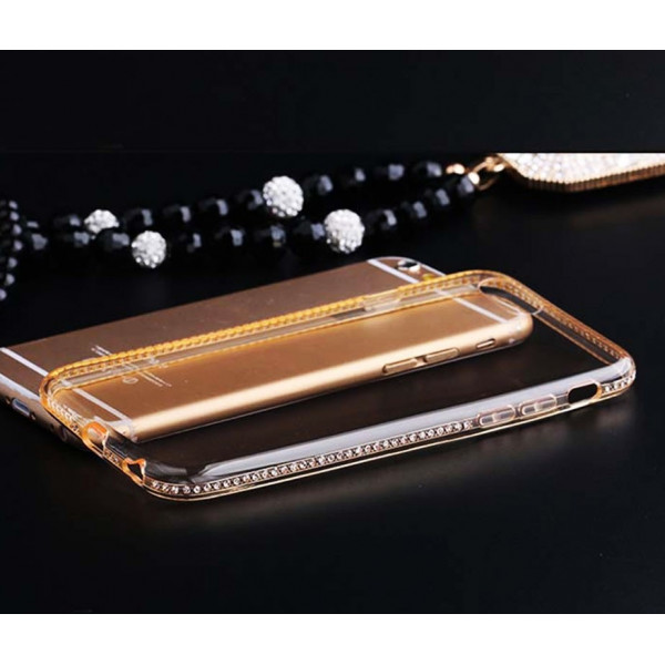 Θήκη Σιλικόνης με Glitter και περιμετρικά Strass Για iPhone 6/6s Plus Gold