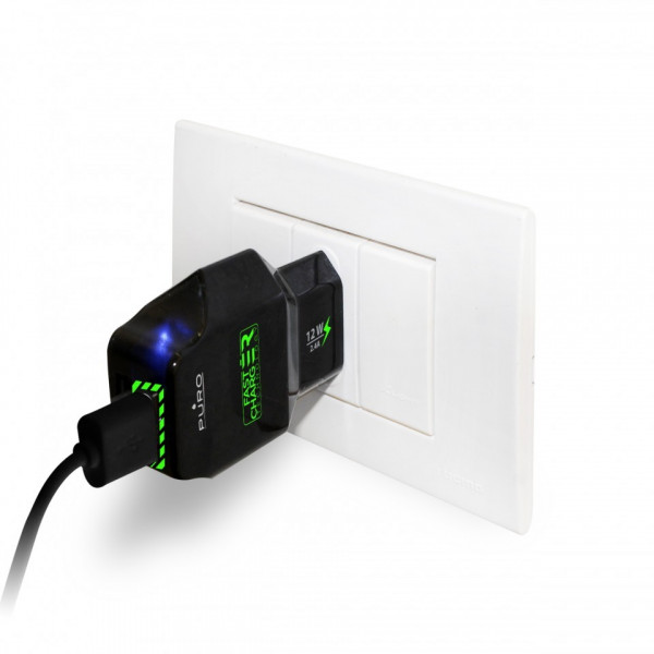 Puro Travel Fast Charger με 2 θύρες Usb 2.4A 12W - Black