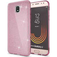 Back Cover Σιλικόνης με Glitter και περιμετρικά Strass Για Samsung Galaxy J7 2017 Ροζ