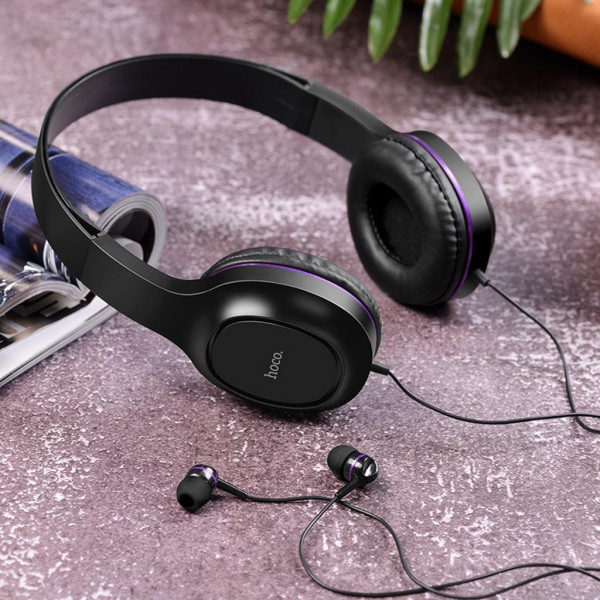 Ακουστικά Stereo Hoco W24 Enlighten Μώβ με Μικρόφωνο και επιπλέον ακουστικά 3.5mm